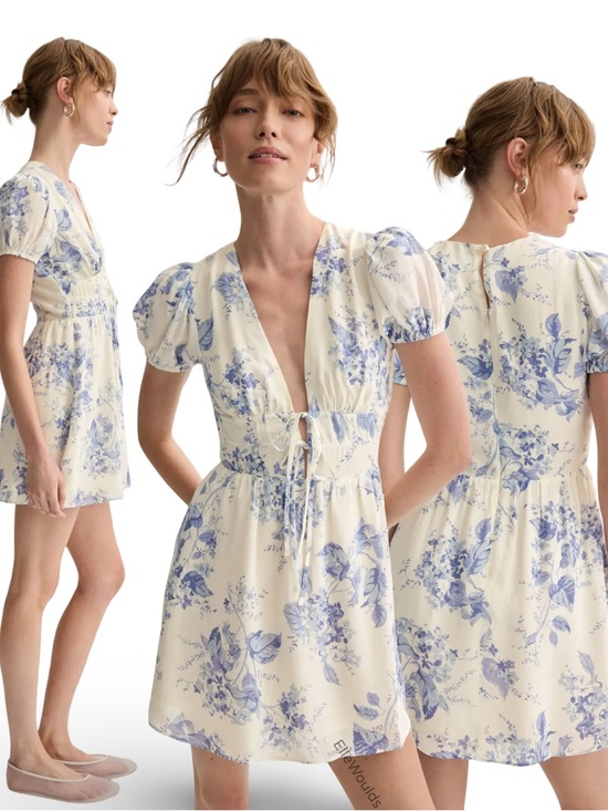 Reformation Dresses & Skirts - Reformation Grady Dress Cream and Blue Floral Tie-Front Mini Dress Size 6